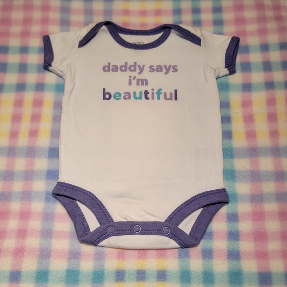 CARTER'S ♡ Adorable Purple Trim "DADDY SAYS I'M BEAUTIFUL" Bodysuit Onesie NB - Picture 1 of 12